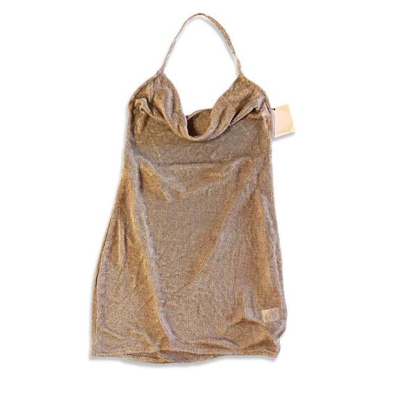 NWT Superdown Brina rose gold mini dress knit sheer halter Revolve M -  mordernwear.com
